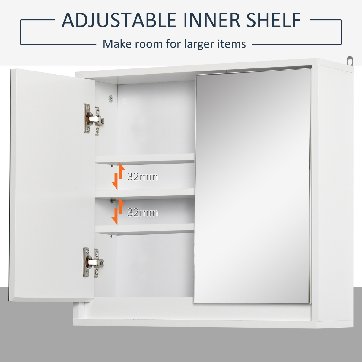 HOMCOM Wall Mounted Bathroom Mirror Cabinet with Storage Shelf – Space-Saving, White