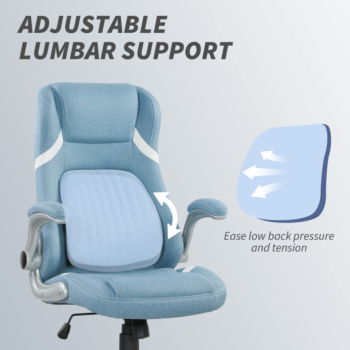 High Back Linen-Look Office Chair with Flip-Up Arms & Lumbar Support – Space-Saving Desk Chair, Blue