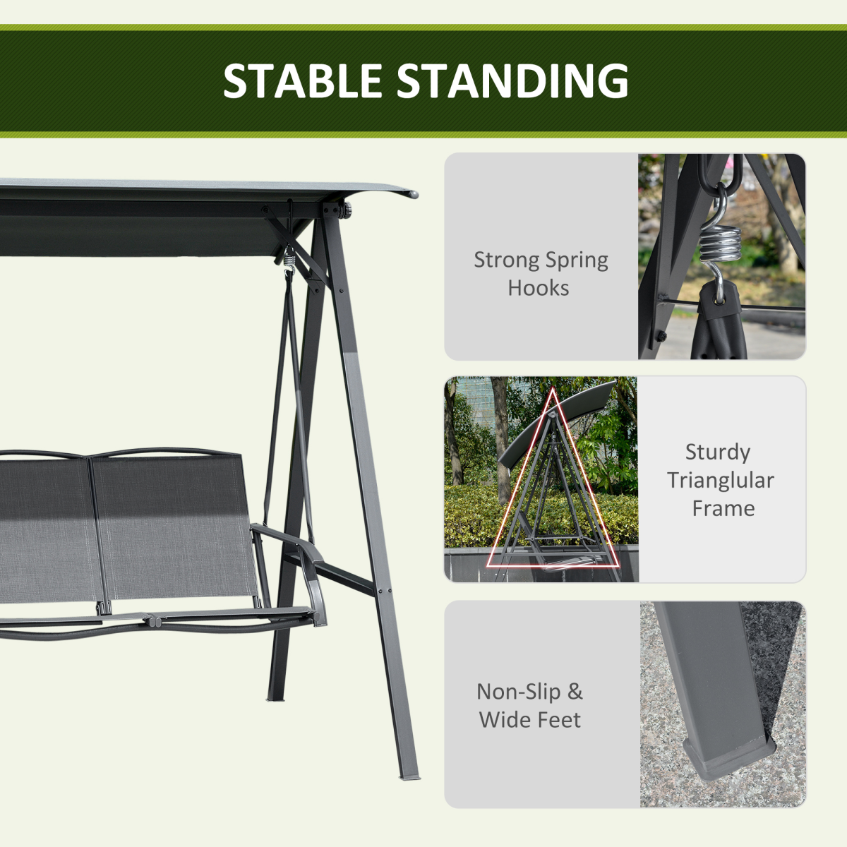 Outsunny 2-Seater Garden Swing Chair with Adjustable Tilting Canopy and Metal Frame – Patio Seat, Grey