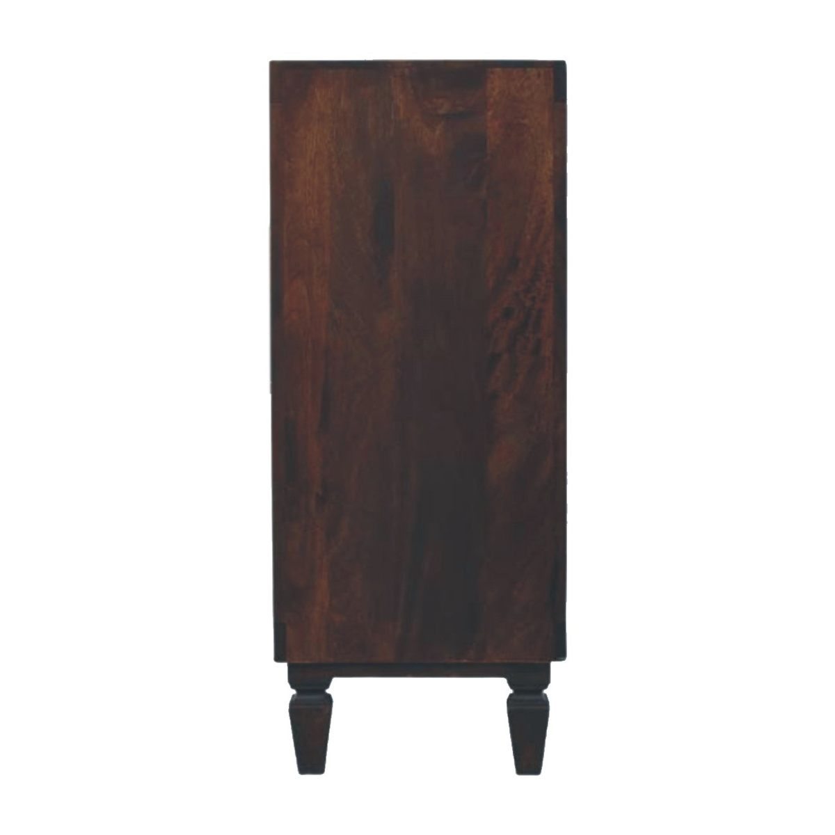 Artisan Furniture Solid Mango Wood Arno Carved Chest of 3 Drawers, Tapered Legs – Bedroom Storage, Dark Brown