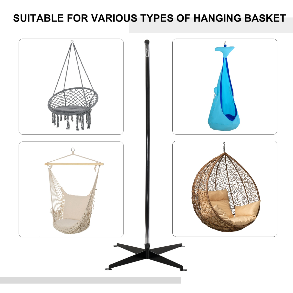 Outsunny Heavy Duty Metal C-Stand for Hammock Chair with 360° Rotation – Indoor or Outdoor, Stand Only