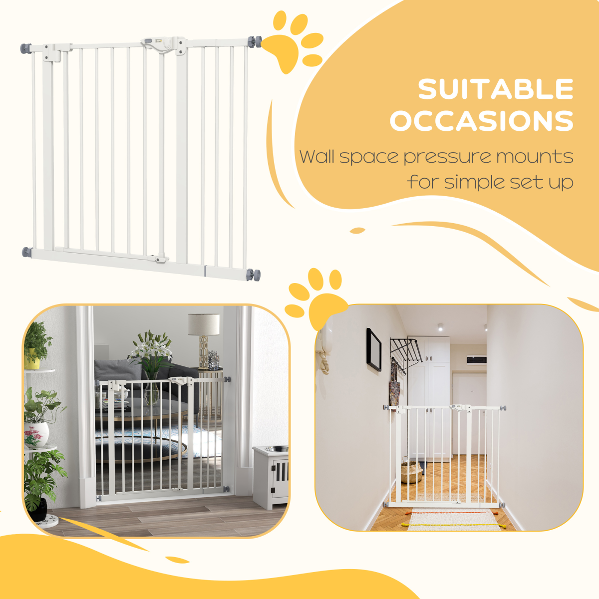 PawHut Adjustable Safety Gate with 1 Extension and 4 Screws – Pet Gate for Doors and Stairs, White