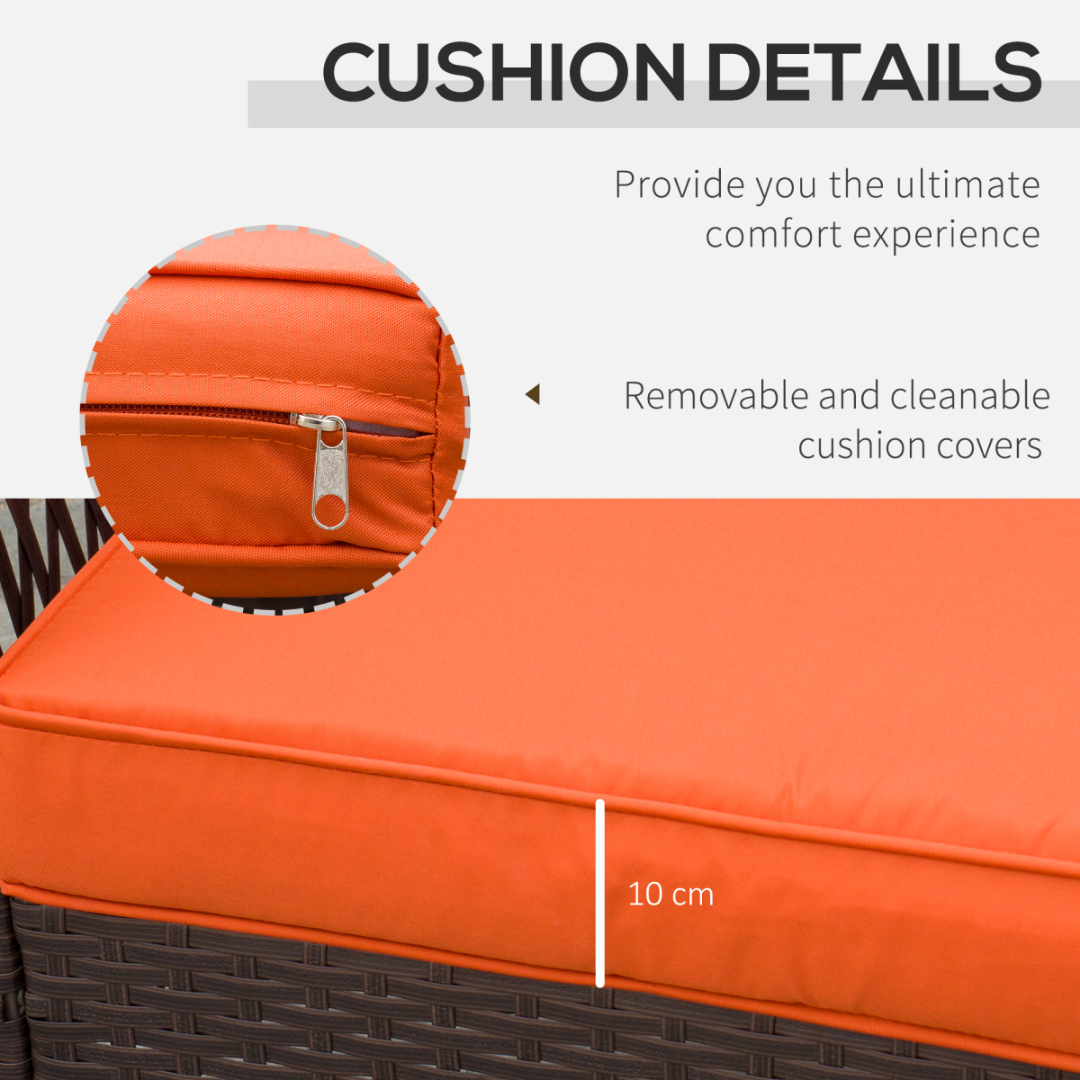 Outsunny 3-Piece Rattan Bistro Set with Tempered Glass Table & Padded Cushions – Patio Garden Furniture, Orange