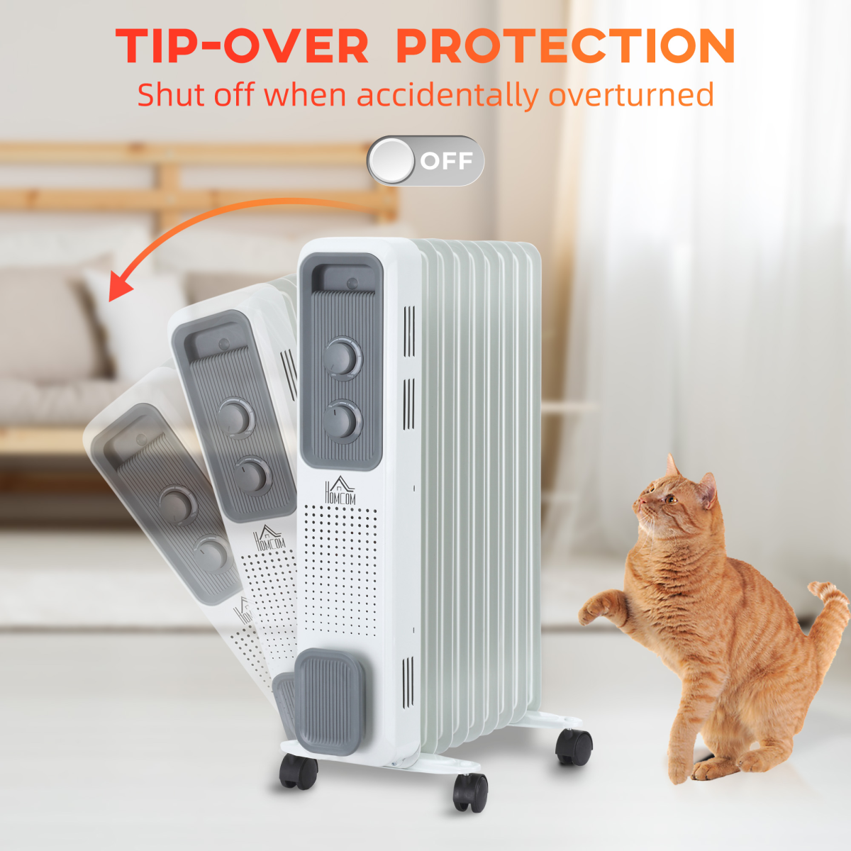 HOMCOM 2180W 9 Fin Oil Filled Radiator with 3 Heat Settings & Safety Cut-Off – Silent Portable Heater
