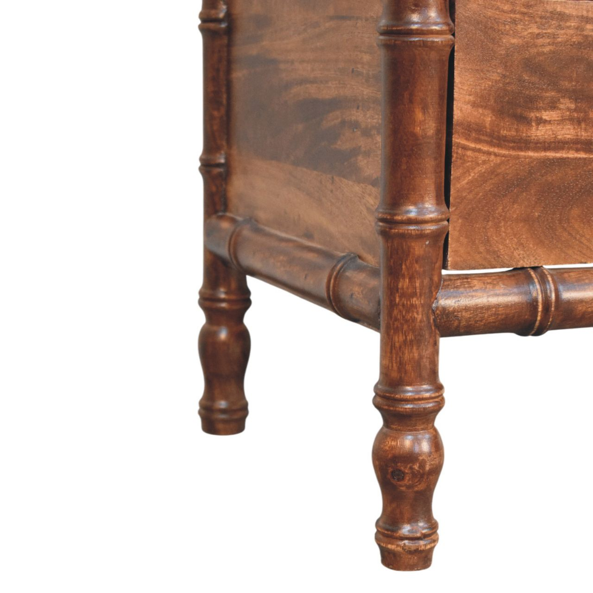Artisan Furniture Solid Mango Wood Bamboo Frame Nightstand, 2 Drawers & Brass Knobs – Roasted Almond