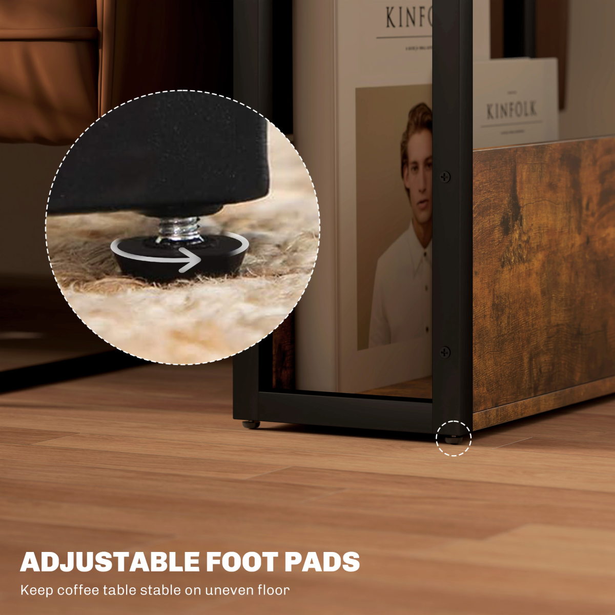 HOMCOM Narrow Industrial Side Table with Storage Shelves – Bedside or End Table, Rustic Brown