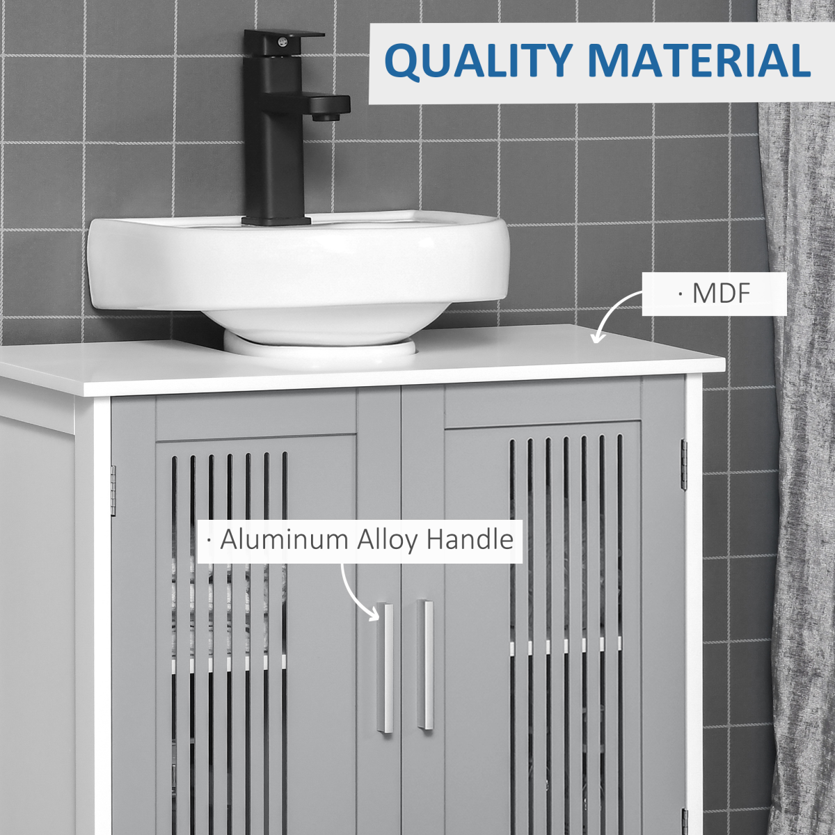 kleankin Modern Under Sink Cabinet with 2 Slatted Doors – Bathroom Vanity Storage Unit, White