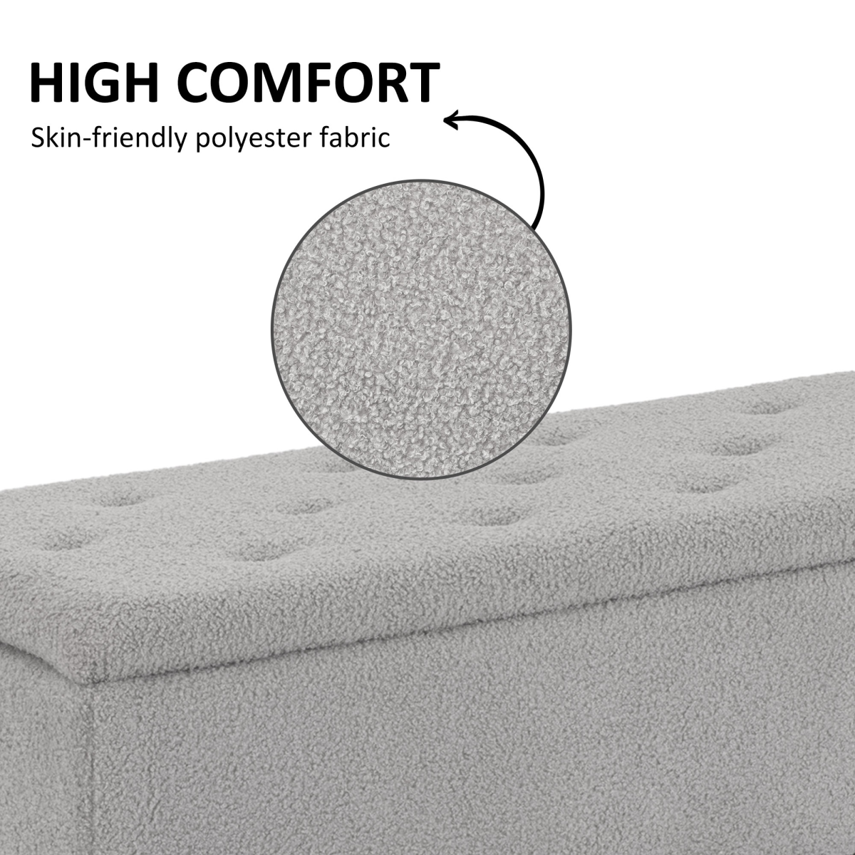HOMCOM Ottoman Storage Box with Padded Lid and Wooden Legs, 47L – Bedroom and Hallway Seat, Grey