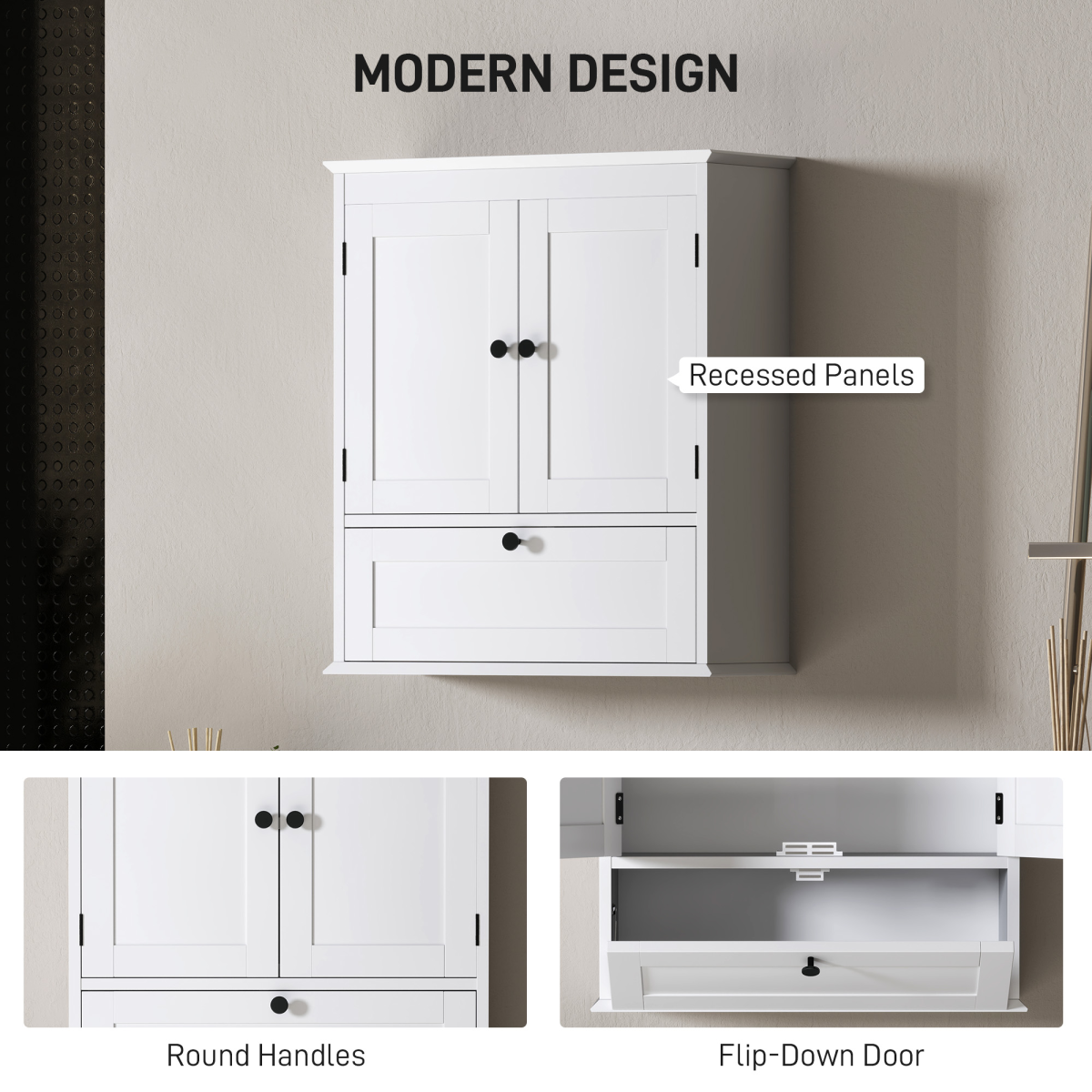 HOMCOM Wall Mounted Bathroom Cabinet with Adjustable Shelf and 3 Compartments – Space-Saving, White