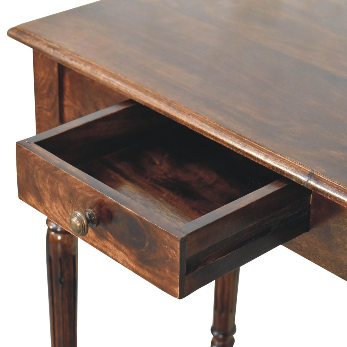 Artisan Furniture Solid Wood California Walnut Writing Desk with 1 Drawer – Vintage French Style, Dark Brown