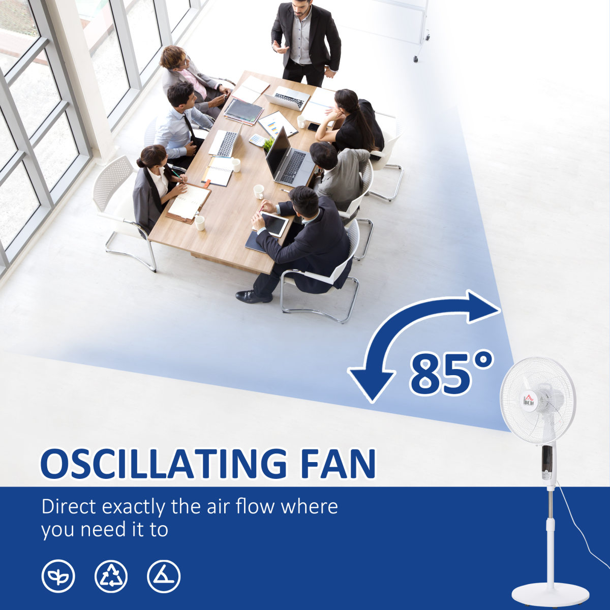 HOMCOM 54" Height-Adjustable Pedestal Fan with 85° Oscillation, LED Panel & 7.5-Hour Timer