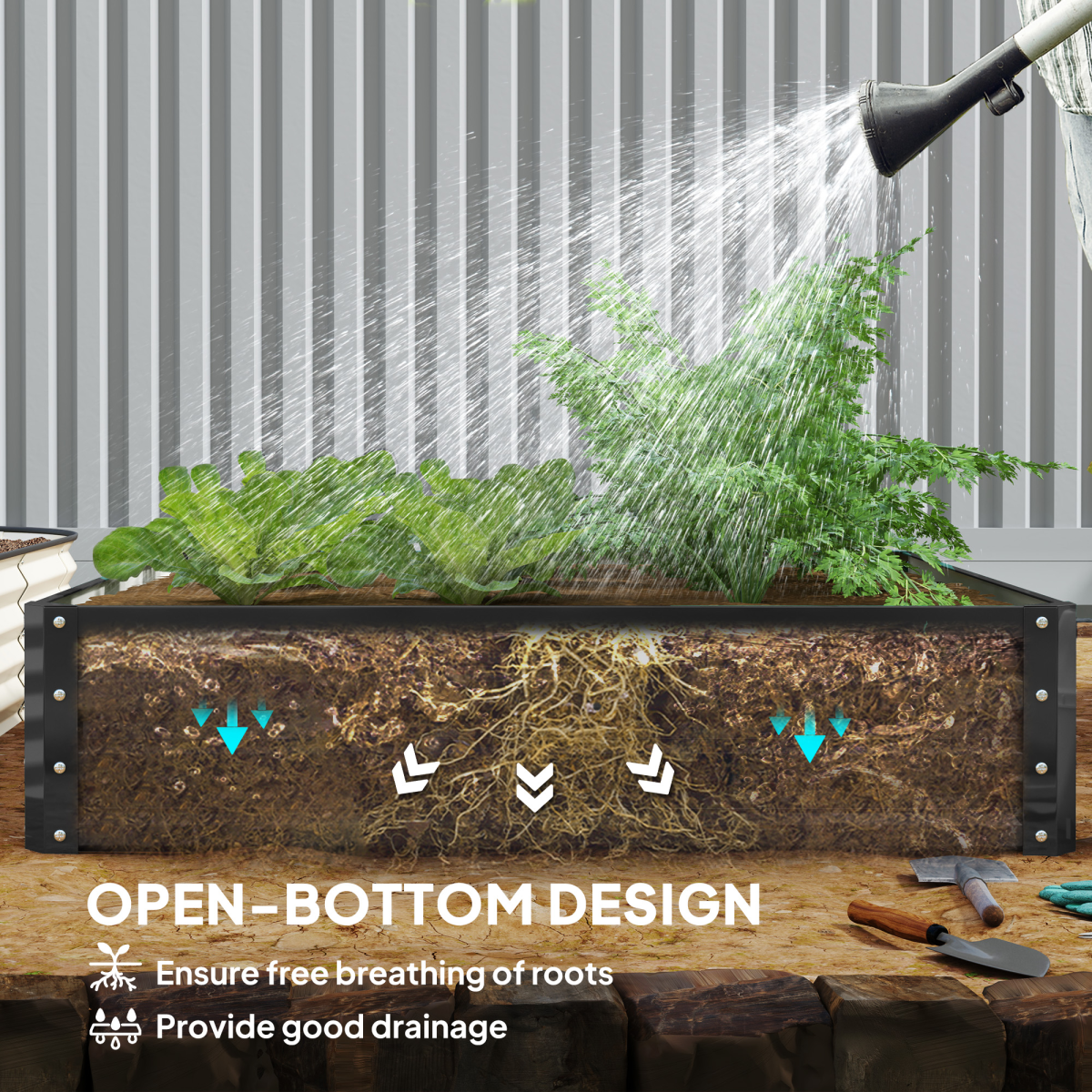 Outsunny 120 x 120cm Galvanised Steel Raised Garden Bed – Modular Planter Kit for Flowers and Vegetables, Grey