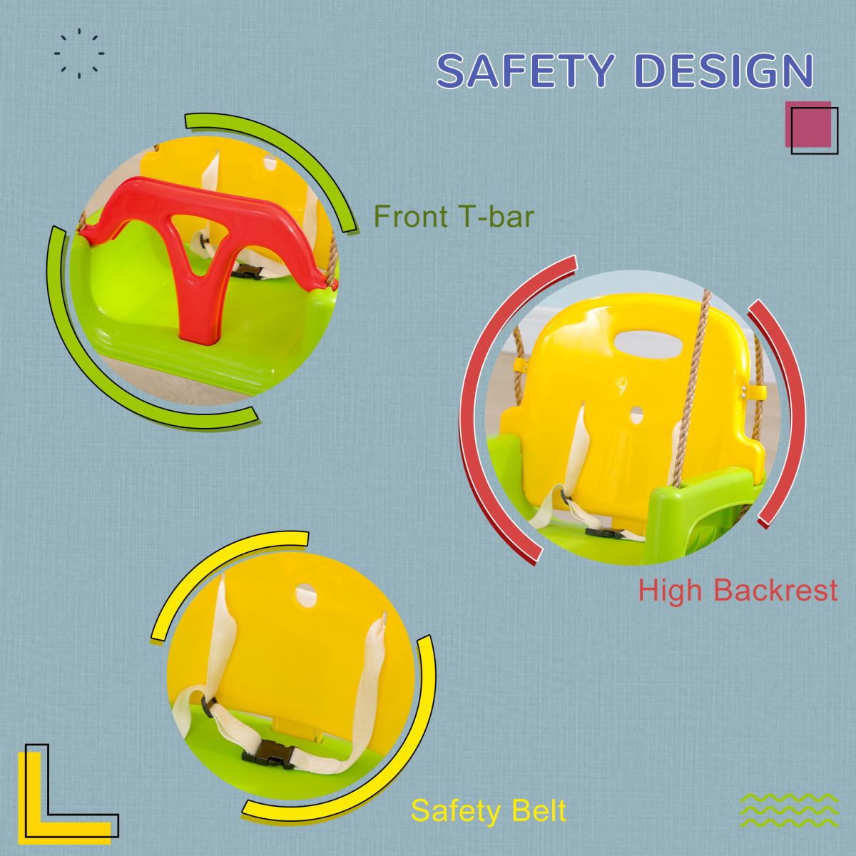 Outsunny 3-in-1 Adjustable Baby Swing with T-Bar & Safety Belt – Indoor & Outdoor Toddler Seat, 9–36 Months