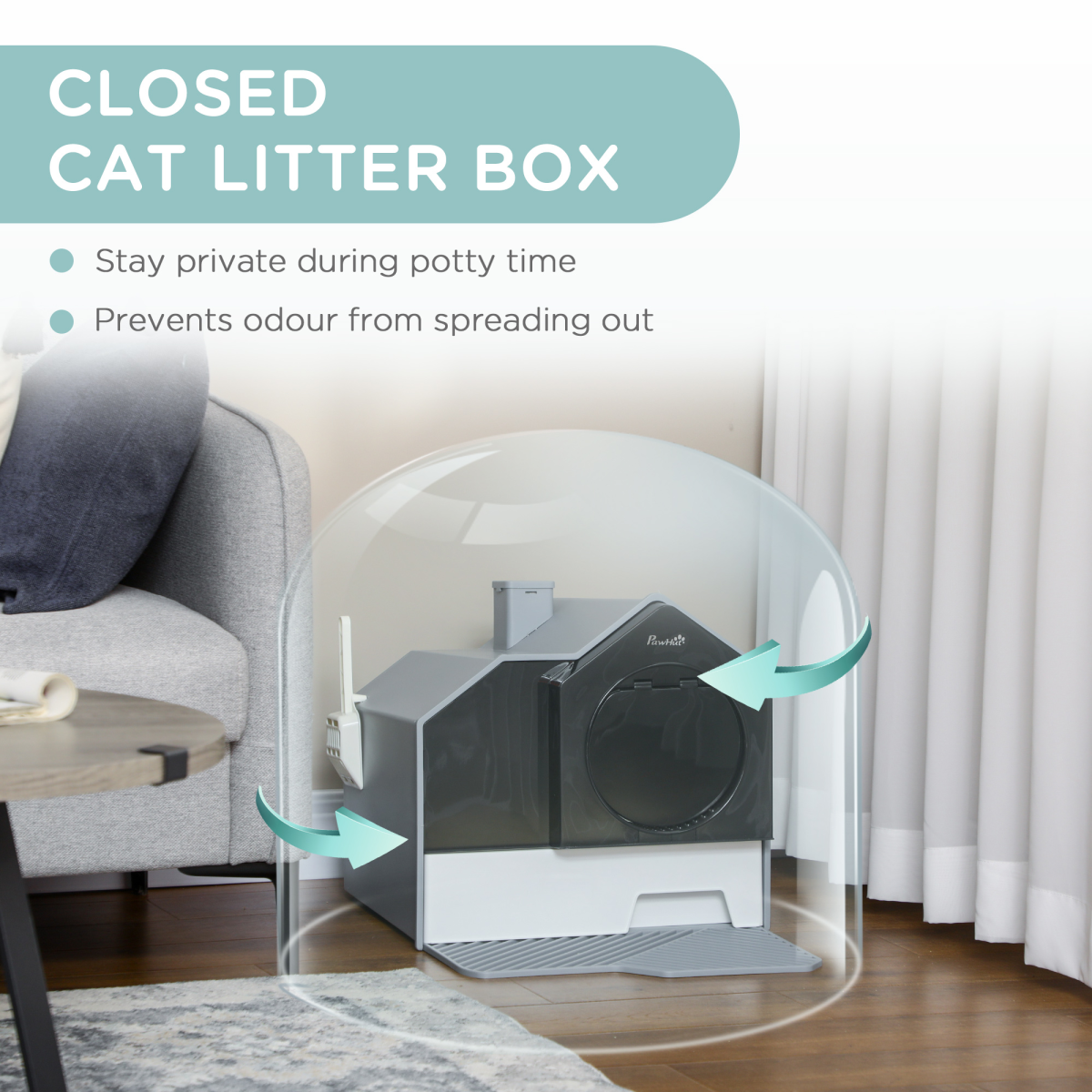 PawHut Hooded Cat Litter Tray with Scoop, Pull-Out Drawer Pan, Carry Handle & Deodorant Chimney – Hut Design
