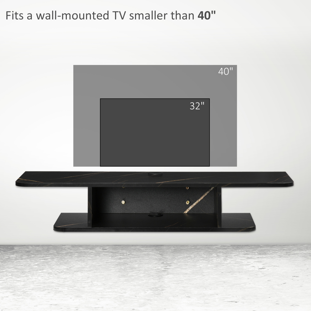 Floating Wall-Mounted TV Unit with Storage Shelves and Cable Management – Media Console, Black
