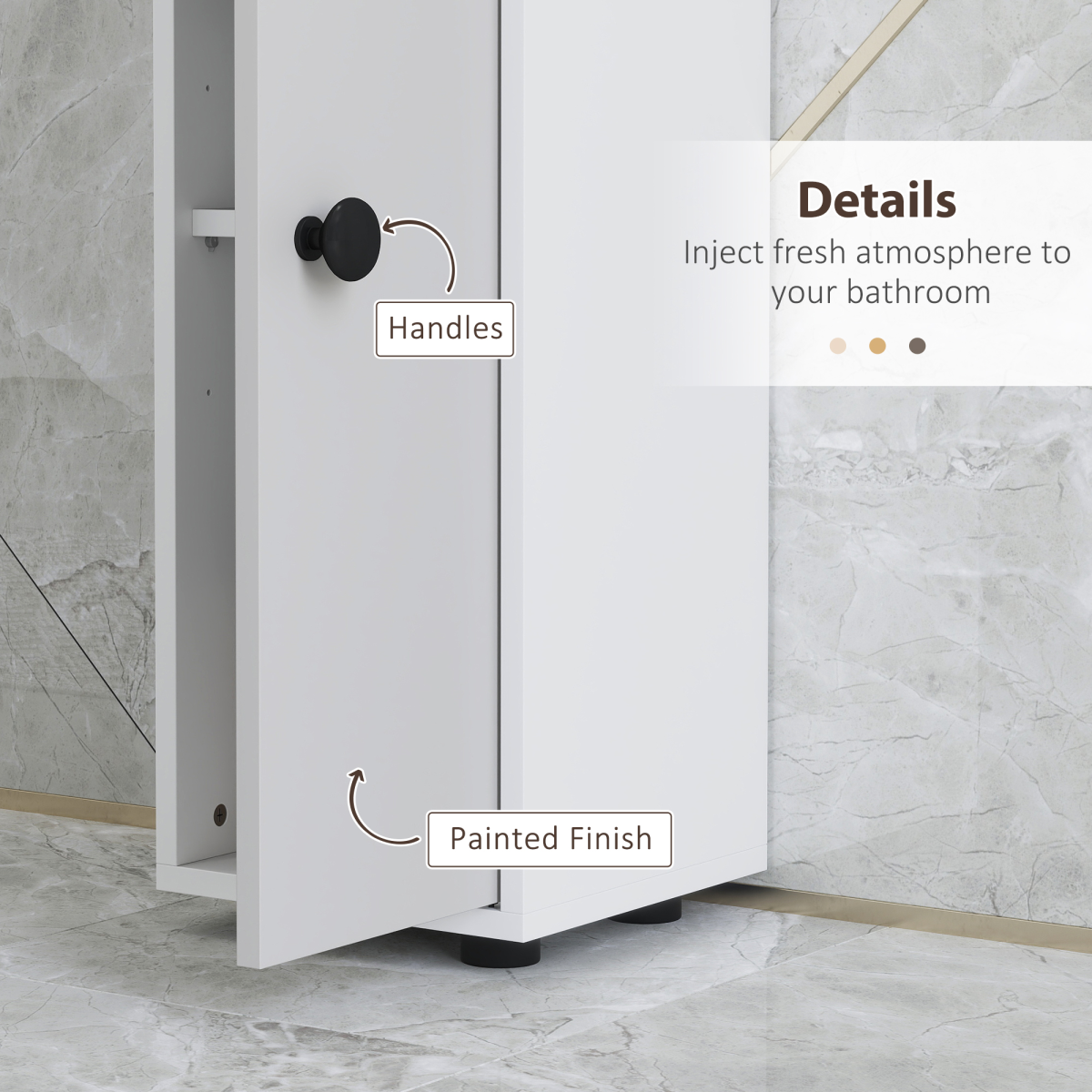 Tall Slim Bathroom Cabinet with 2 Cupboards, Drawer & 4 Open Shelves – Narrow Storage Unit, Light Grey