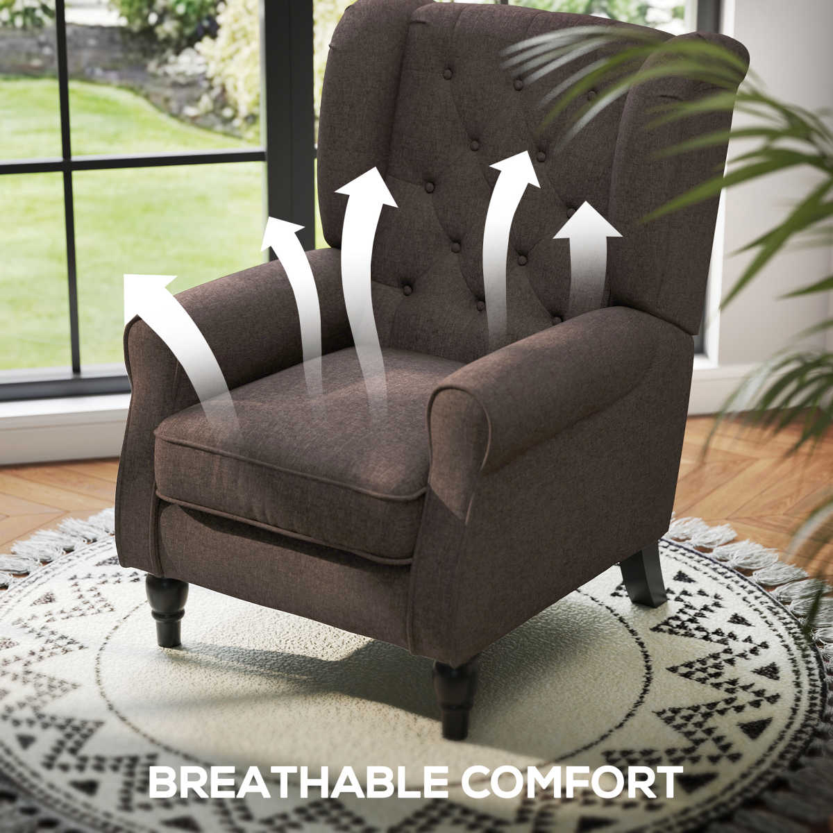 Retro Wingback Accent Armchair with Solid Wood Frame & Padded Seat – Vintage Living Room Chair, Brown