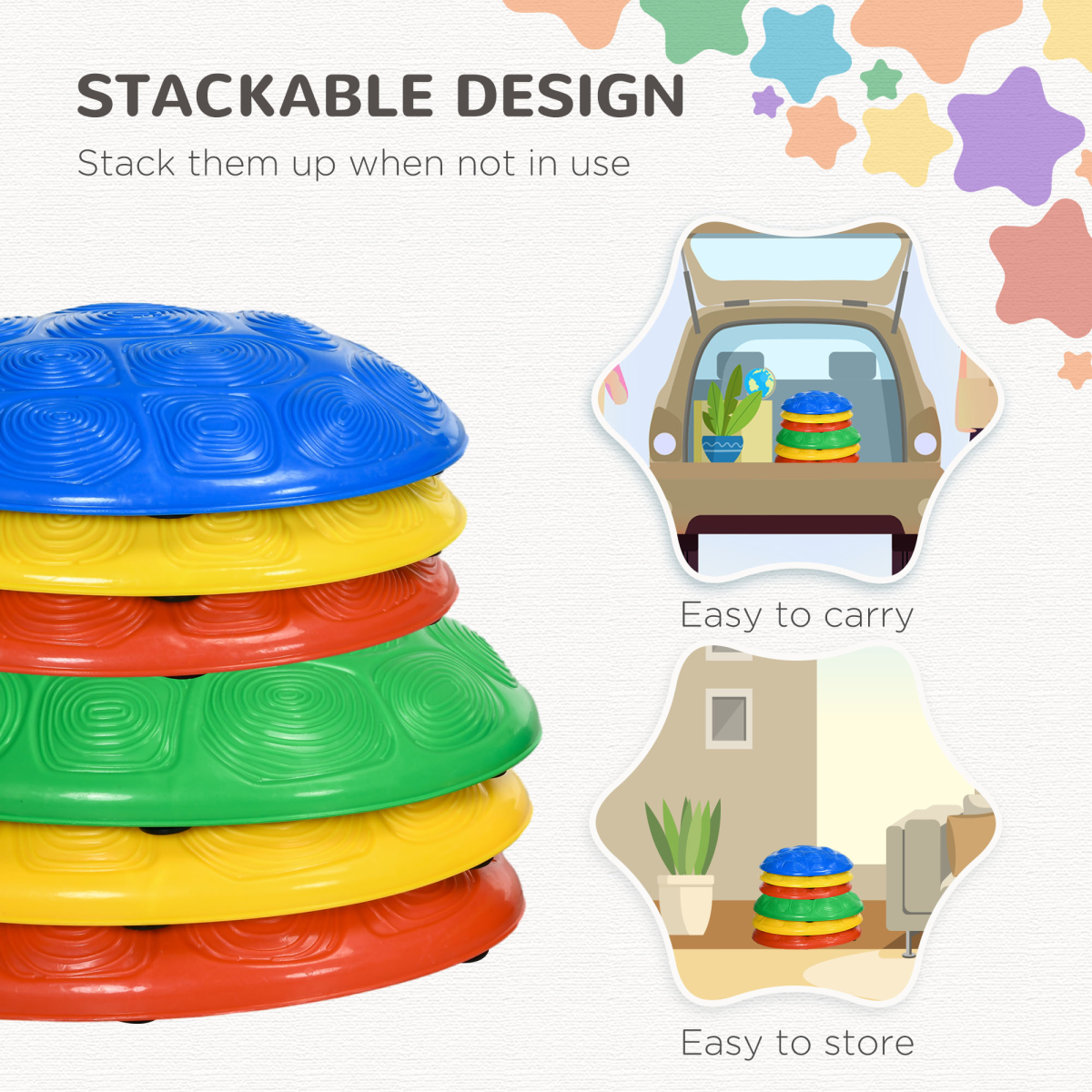 ZONEKIZ 6-Piece Balance River Stones Set with Non-Slip Mats – Kids Stepping Stones for Ages 3–8, Multicoloured