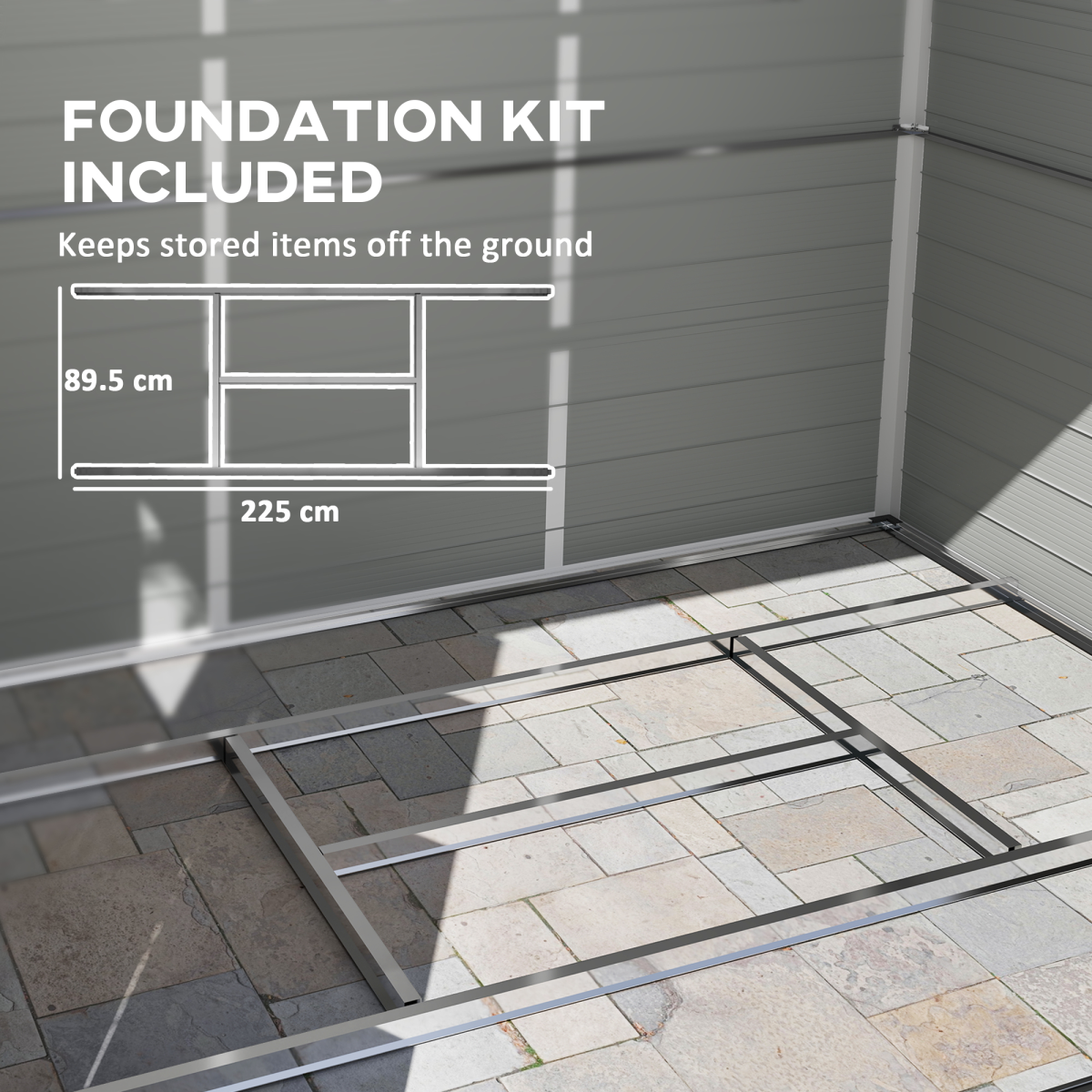 Outsunny 8x6ft Garden Shed with Galvanised Foundation Kit, Vents & Window – Lockable Aluminium Frame Storage, Light Grey