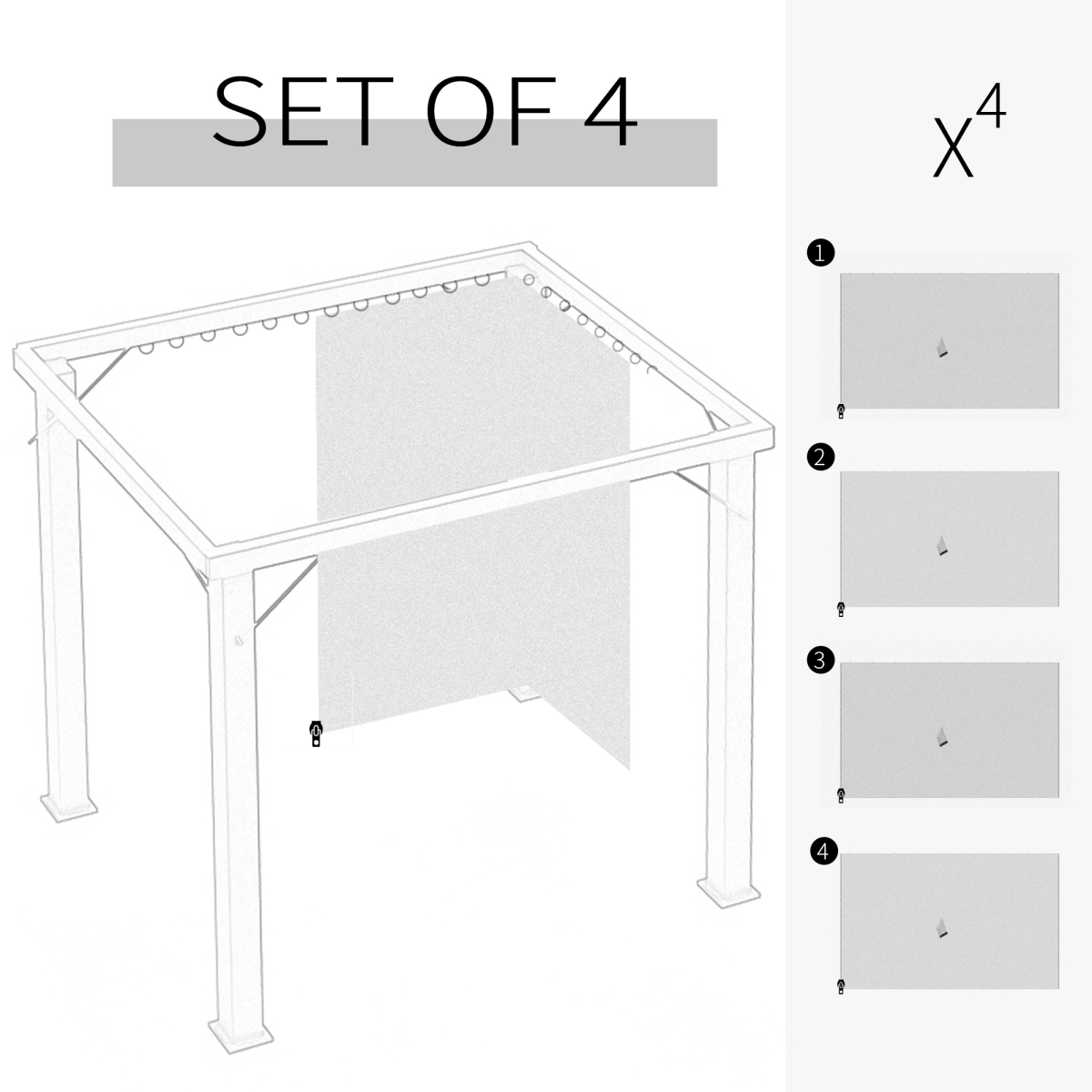 Outsunny 3x3m Gazebo Sidewall Set with 4 Polyester Panels, Double Zips, Hooks & C Rings – Beige