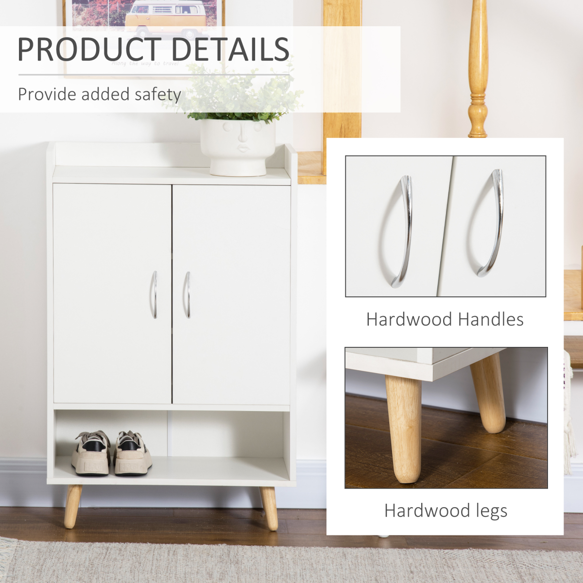 Modern Shoe Cabinet with Doors & 4 Shelves – Hallway Storage for 12 Pairs of Shoes