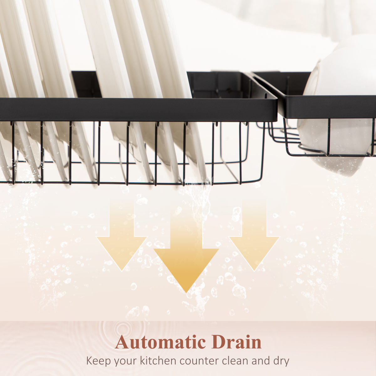 HOMCOM Over The Sink Dish Drainer Rack with Utensil Holders, Knife Holder & Hooks – 2-Tier Steel Rack, Black