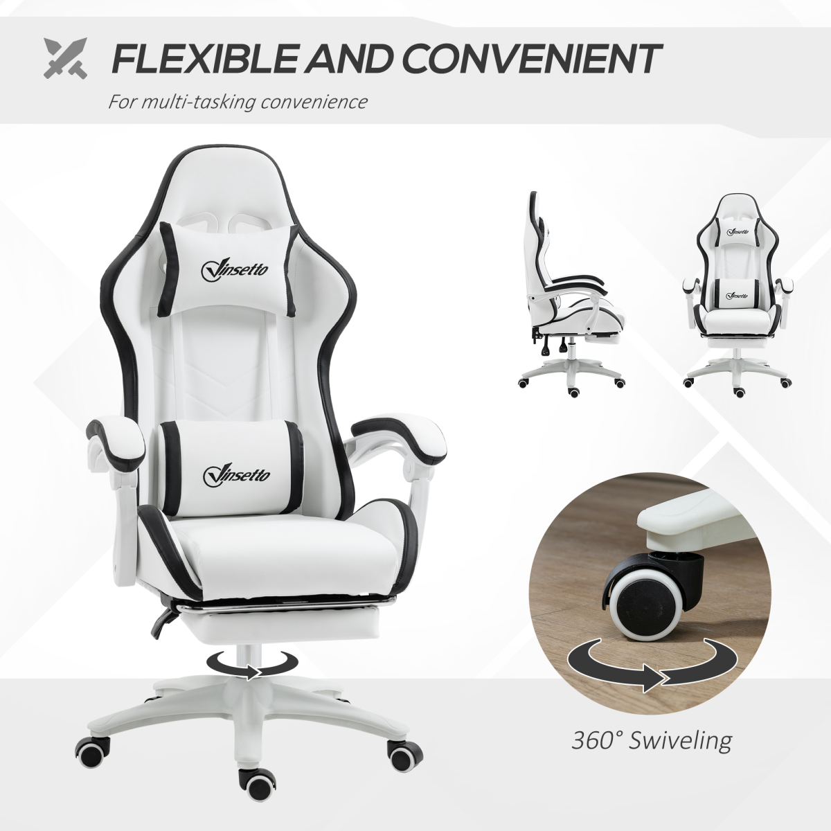 Vinsetto Reclining Racing Gaming Chair with Retractable Footrest & Faux Leather – Home Office, Black