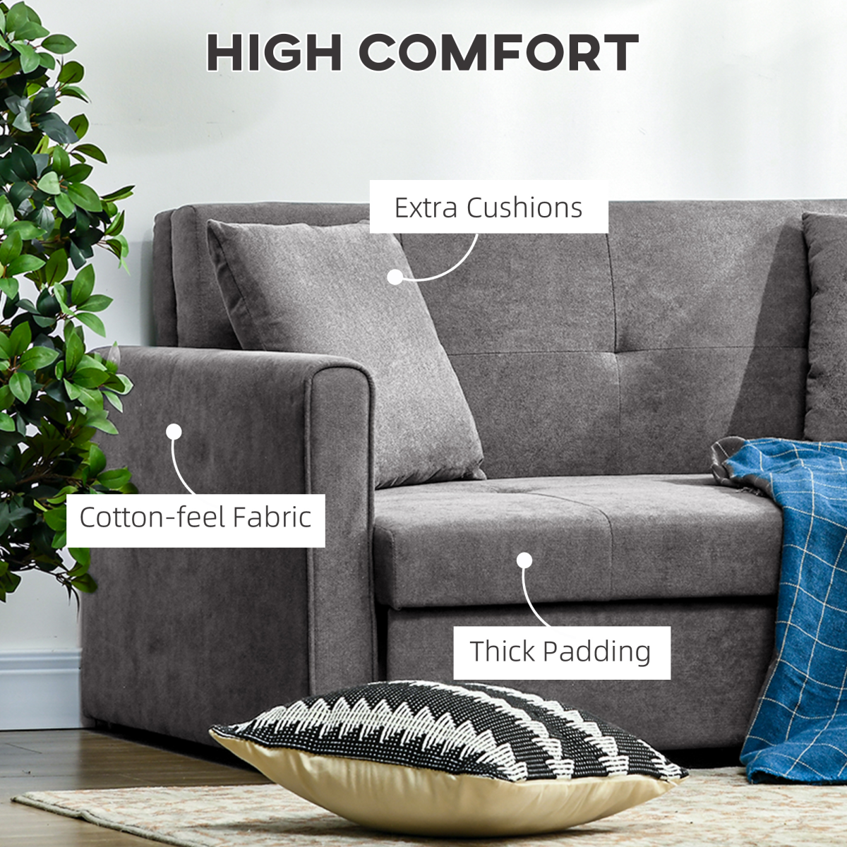 HOMCOM 2 Seater Sofa Bed fabric texture close-up