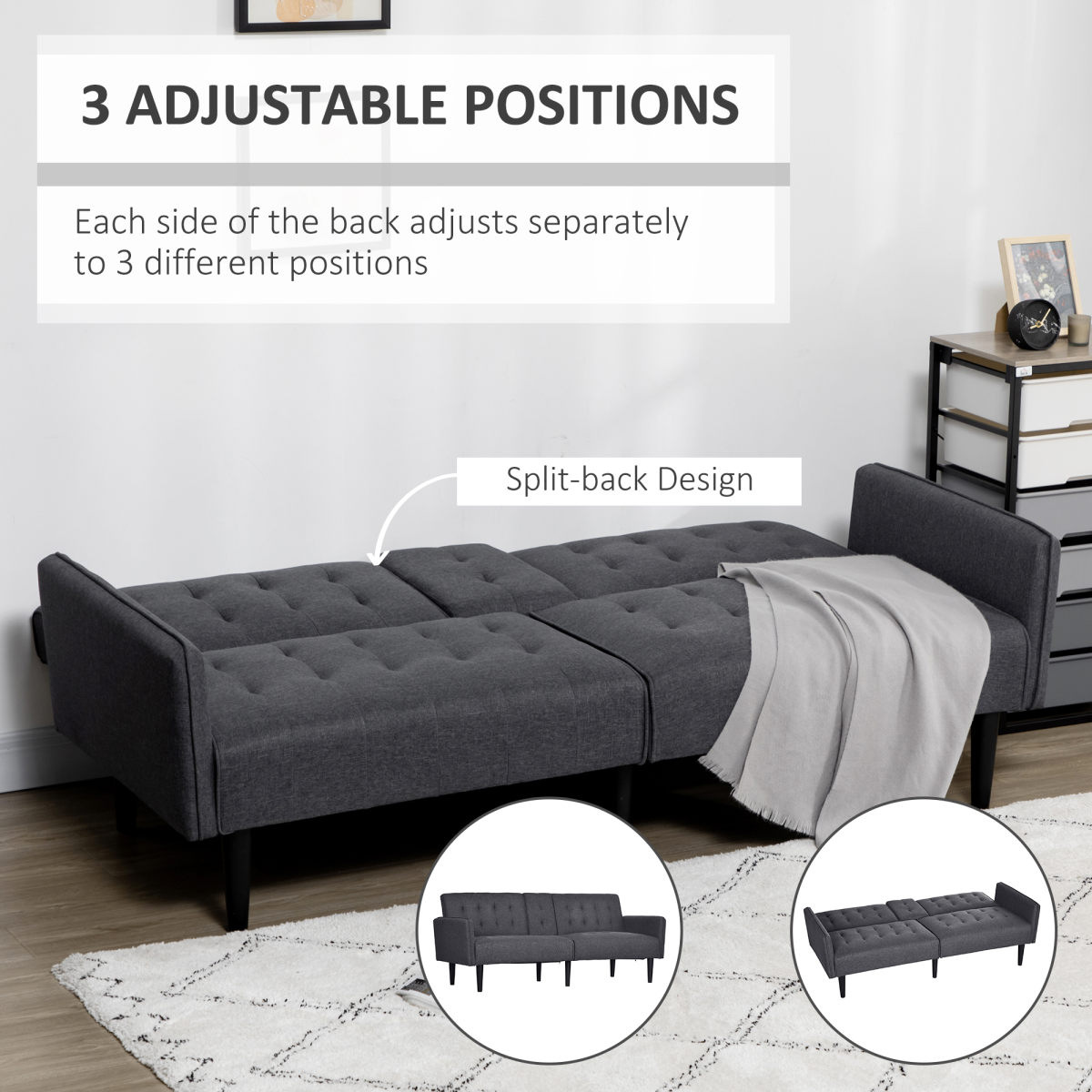 HOMCOM 3 Seater Home Theatre Futon Recliner Sofa Bed with Cupholders – Movie Night & Guest Sofa, Grey