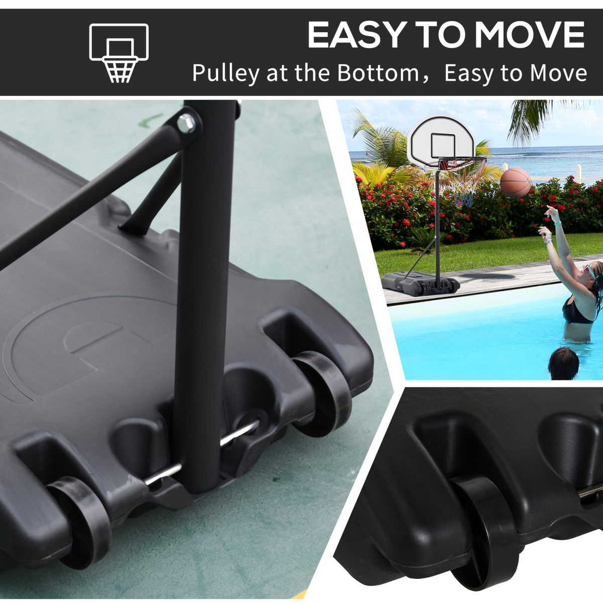 Kids Pool Basketball Hoop with Adjustable Height 37–48.5" & Weighted Base – Poolside Water Game