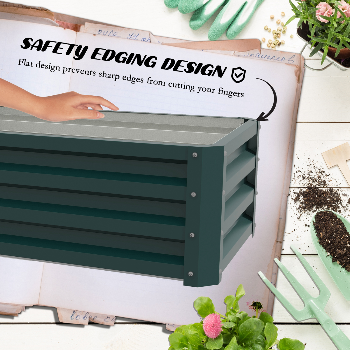 Outsunny Set of 2 Galvanised Steel Raised Garden Beds, Outdoor Planter Boxes – Open Bottom, Green