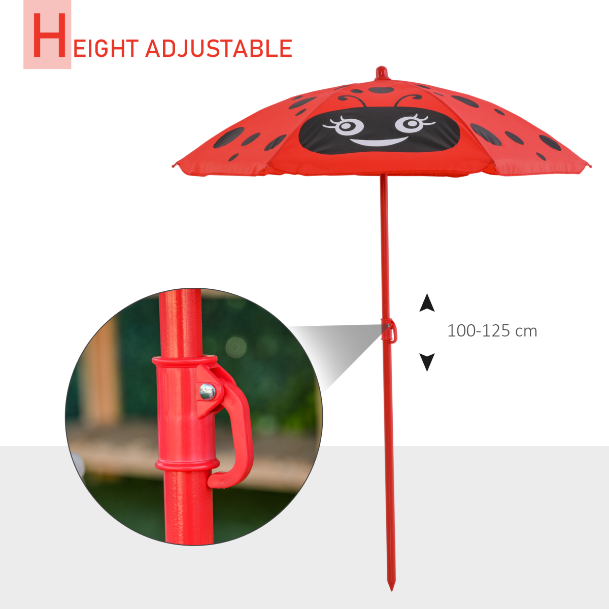 Kids Folding Picnic Table and Chair Set with Parasol – Four-Piece Outdoor Garden Set, Ladybird Design