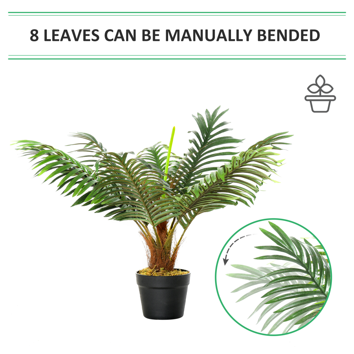 Outsunny 60cm Artificial Palm Tree with 8 Bendable Leaves and Pot – Low-Maintenance Fake Tropical Plant