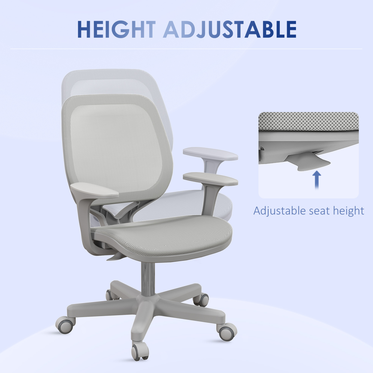 Compact Grey Mesh Desk Chair for Kids and Teens – Adjustable Swivel Study Chair
