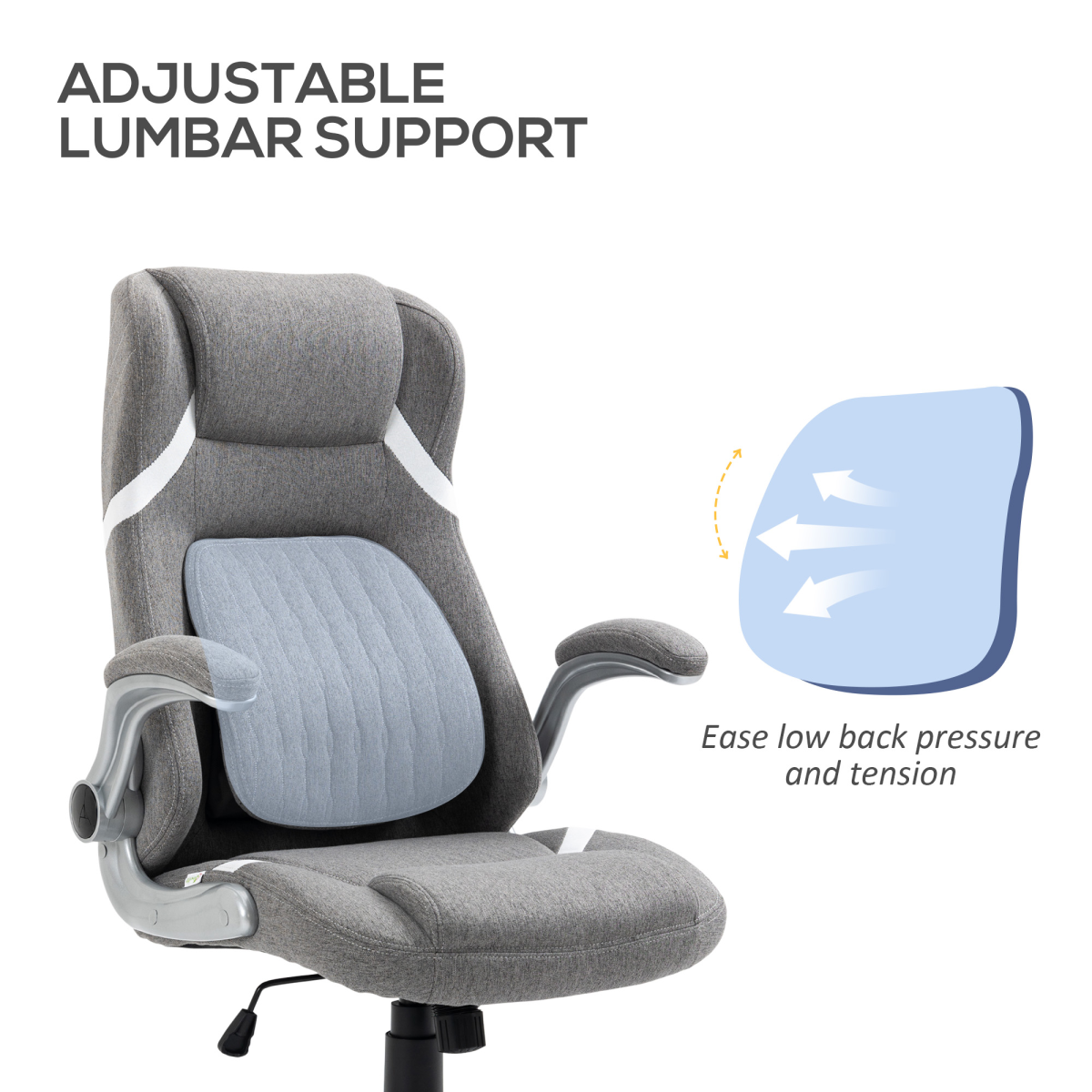 Vinsetto High Back Linen-Look Office Chair with Tilt, Lumbar Support & Flip-Up Arms – Grey