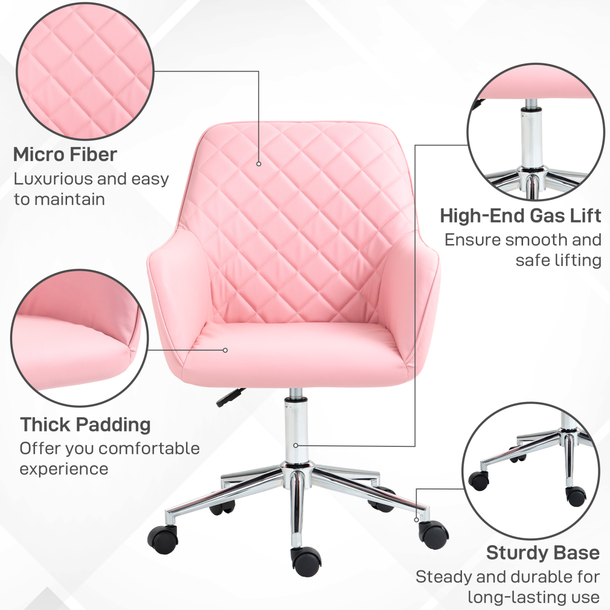 Vinsetto Leather-Feel Swivel Home Office Chair with High Back & Armrests – Pink