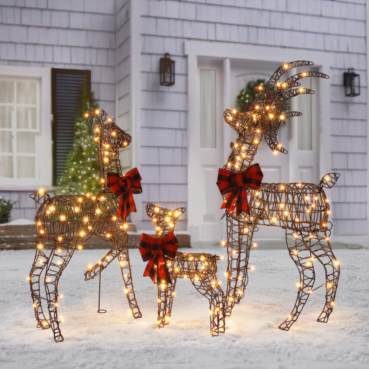 3-Piece Lighted Christmas Reindeer Family Set with 210 Warm White LEDs – Indoor and Outdoor Decoration
