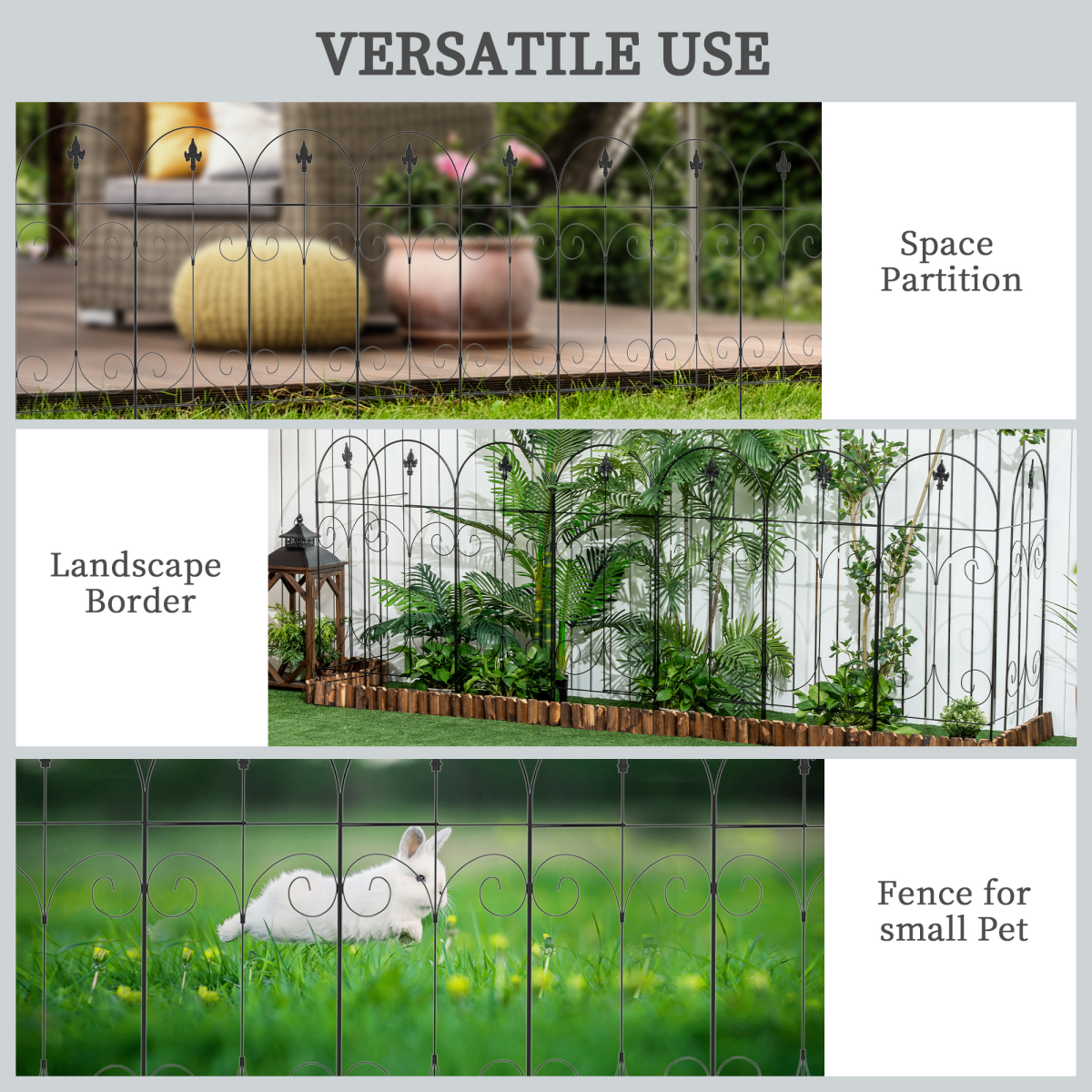 Outsunny 8-Piece Decorative Garden Fence Panels, 3.8m Total Length – Flower Bed Border & Animal Barrier