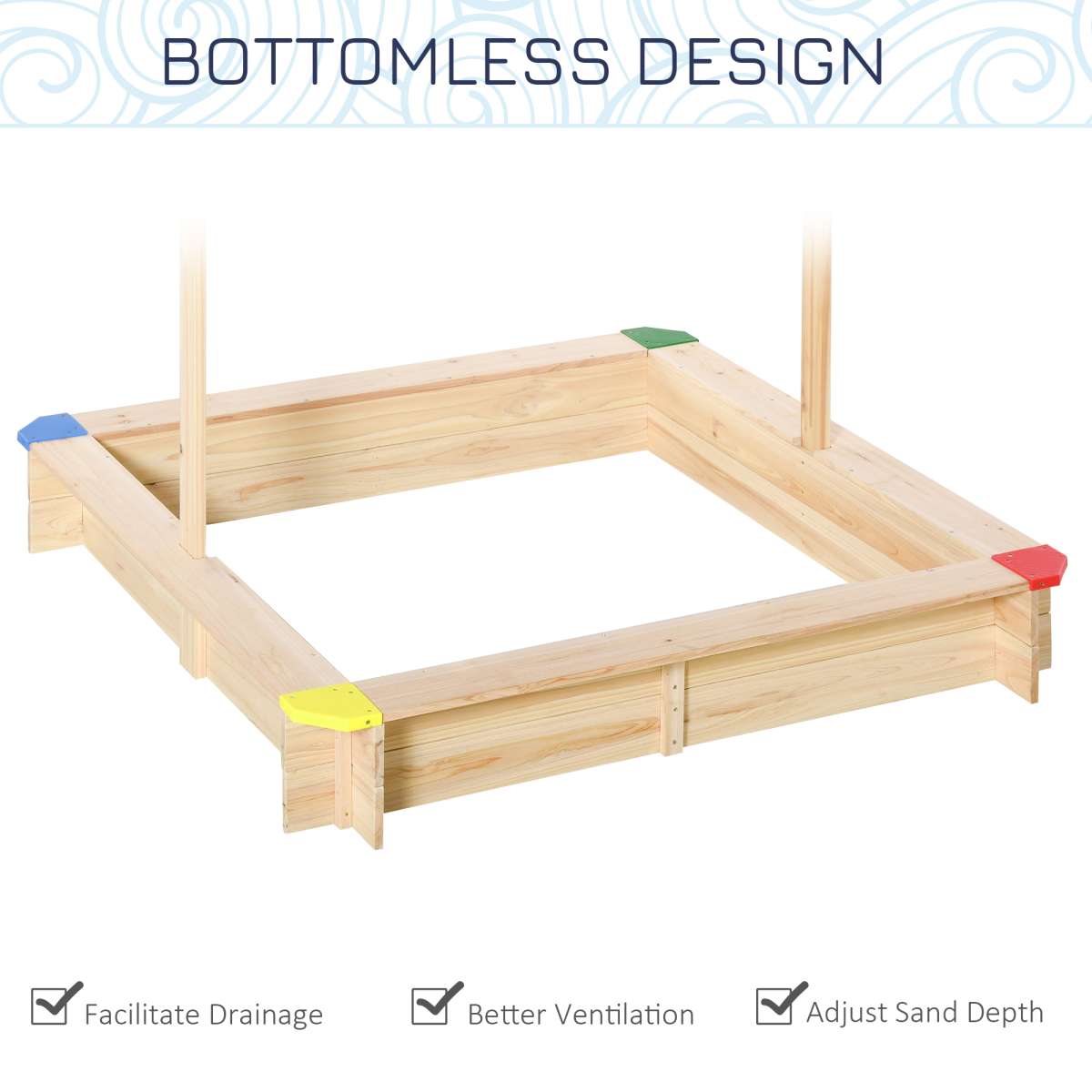 Outsunny Kids Wooden Cabana Sandbox with Bench & Adjustable Canopy – Outdoor Sandpit Playset, EN71 Certified