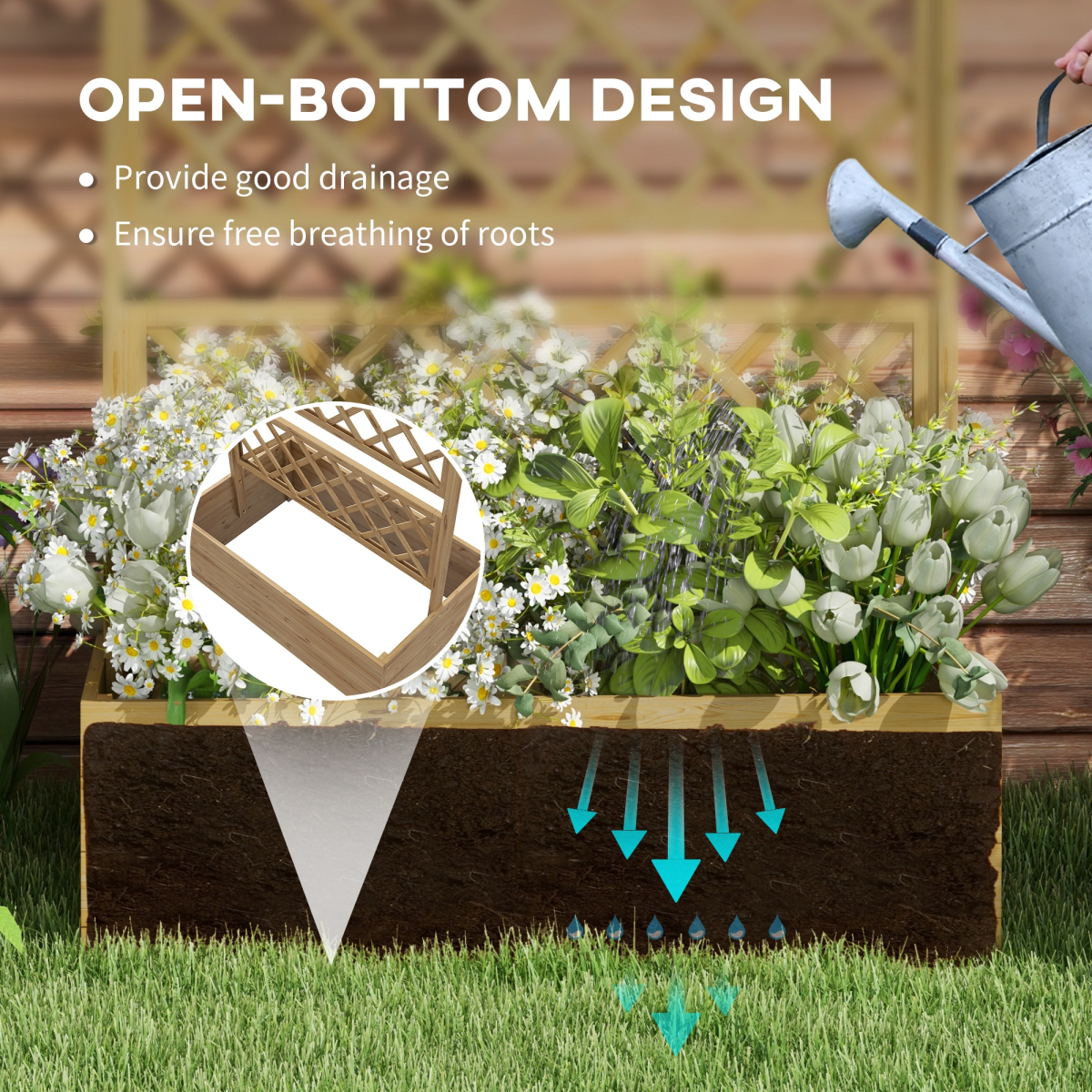 Outsunny Wooden Trellis Planter with Roof and Open Bottom – Raised Garden Bed for Climbing Plants, Natural
