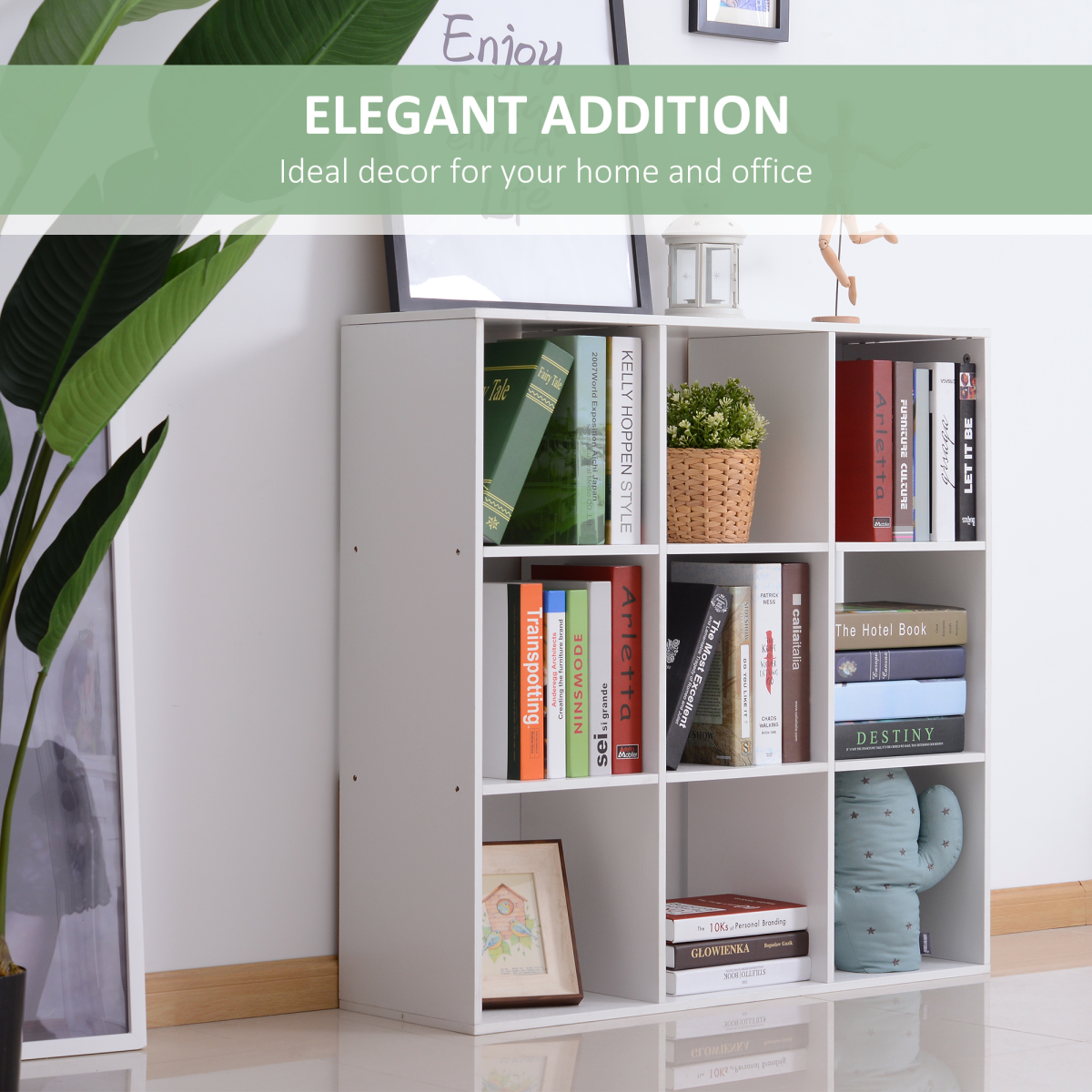 9 Cube Storage Unit Bookcase with Display Shelves, Chipboard – Versatile Home Organiser, White