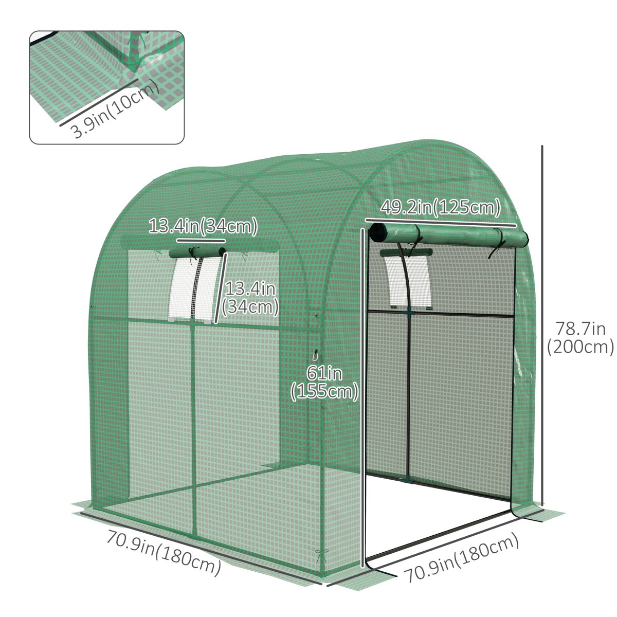 Walk-in Greenhouse with UV-Resistant PE Cover, Roll-Up Door & Mesh Windows – Garden Grow House, Green