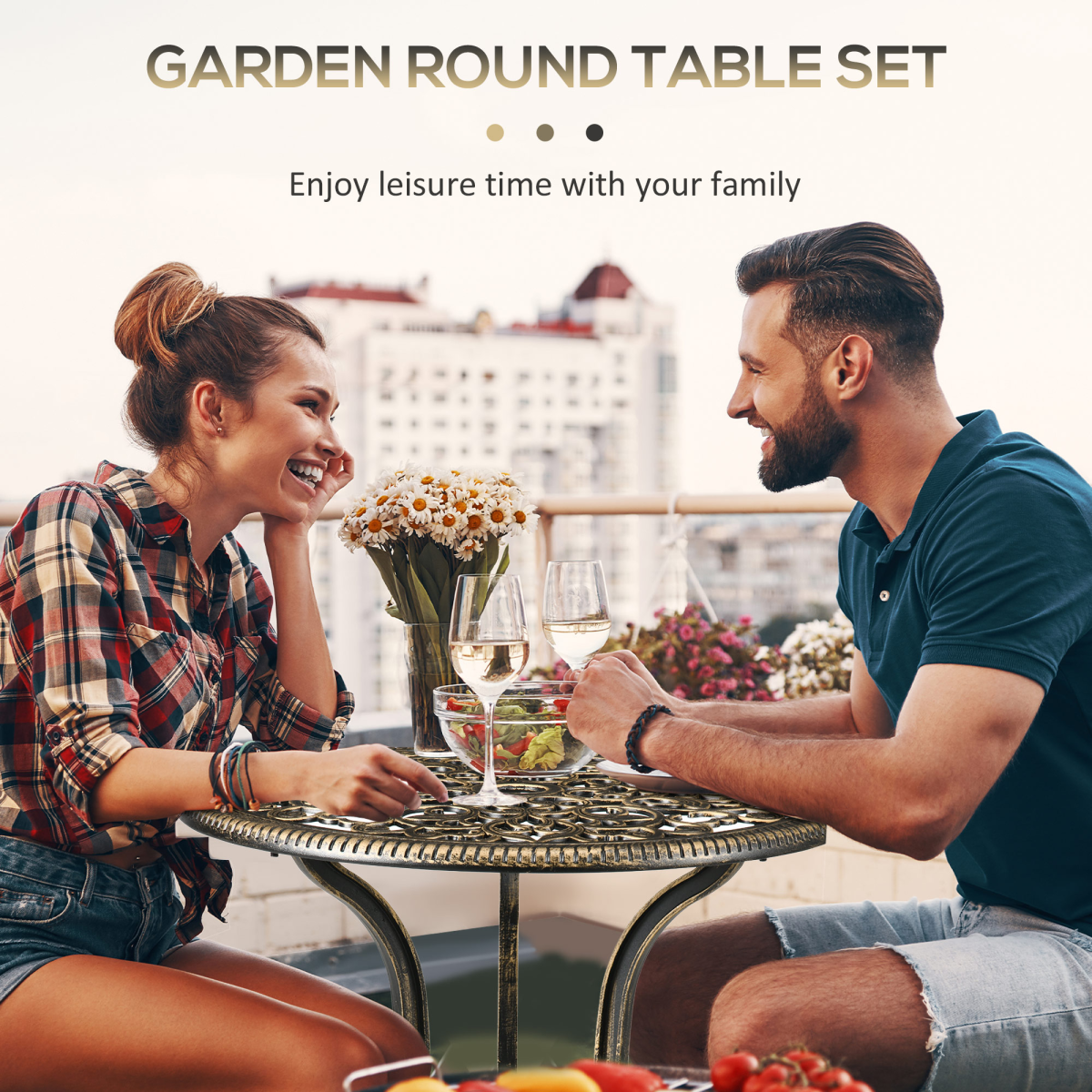 Outsunny 3-Piece Cast Aluminium Bistro Set with Parasol Hole – Two Armless Chairs & Round Table for Patio, Bronze
