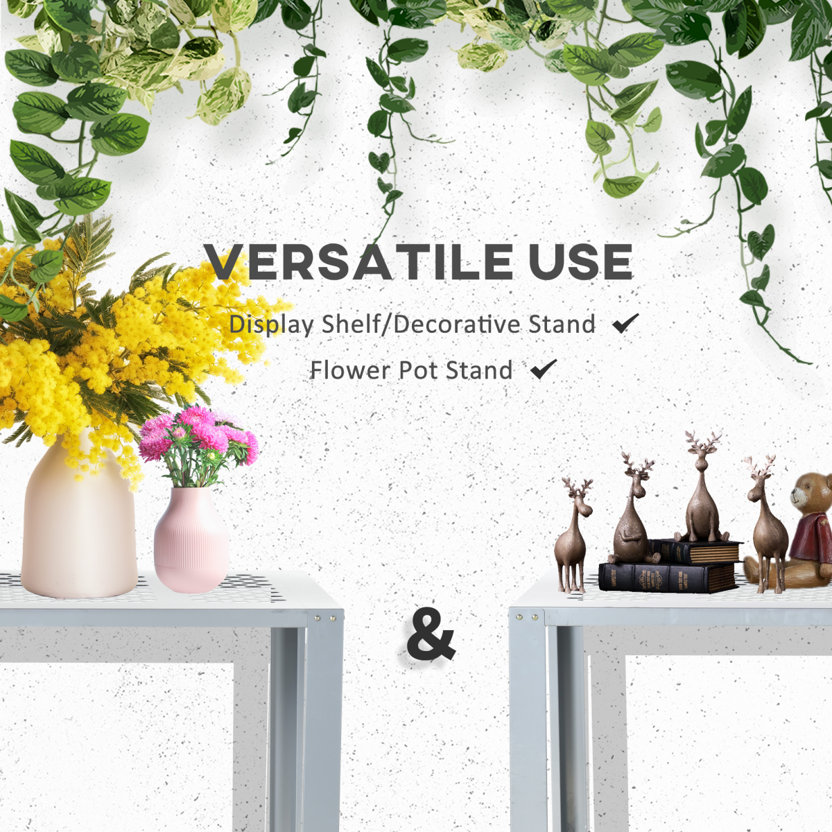 Outsunny 2-Tier Plant Stand with Cut-Out Shelves – Galvanised Steel Display Rack for Patio & Balcony