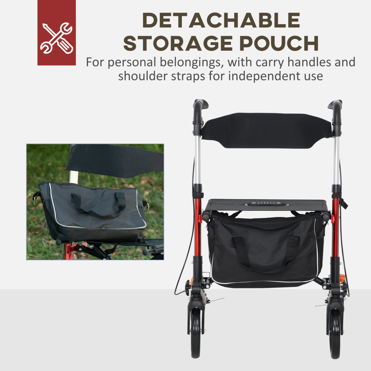 HOMCOM Folding Aluminium Rollator Walker with Seat & Storage Bag – Height Adjustable Mobility Aid