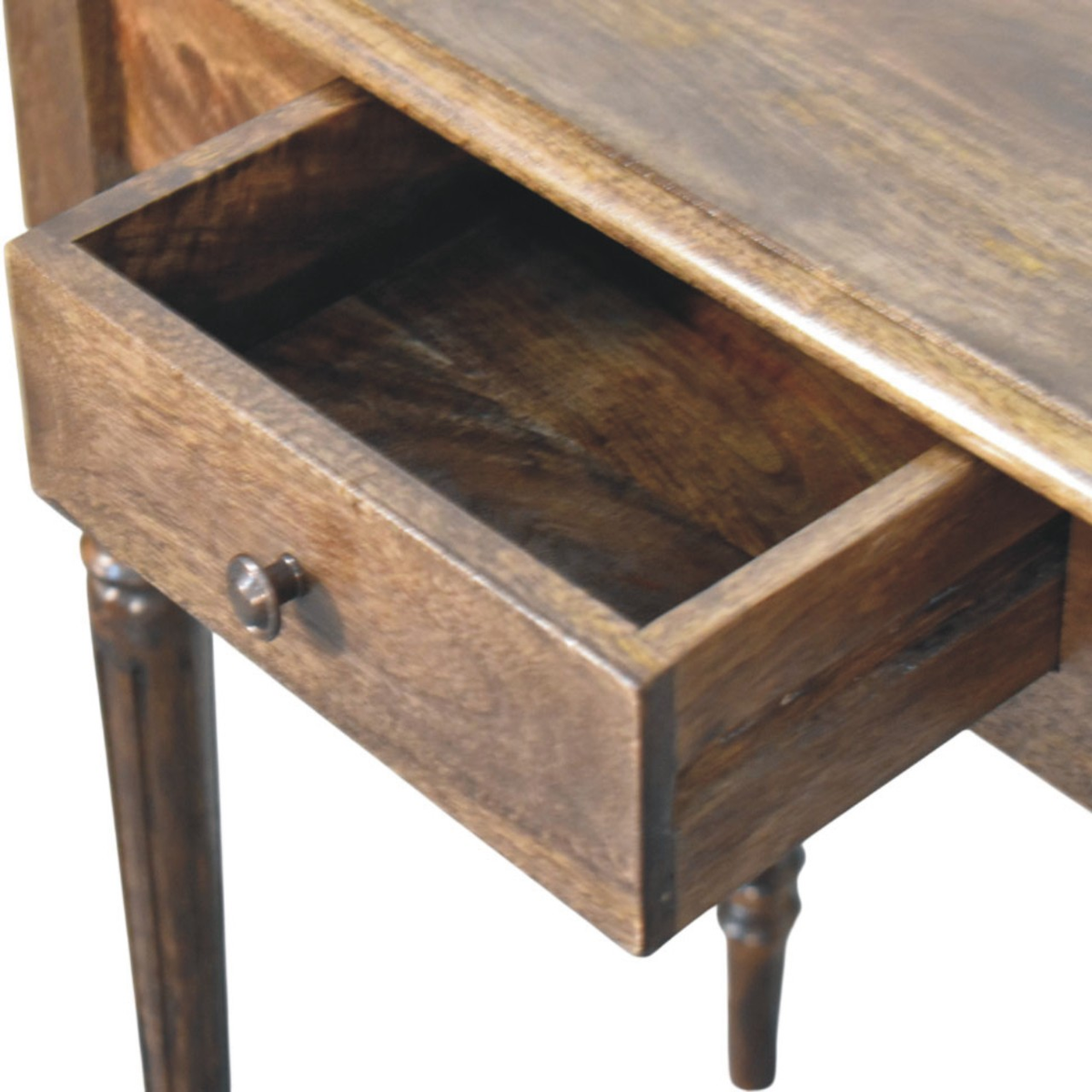 Artisan Furniture Heritage Solid Mango Wood Writing Desk with Turned Legs & Drawer – Classic Grey Finish