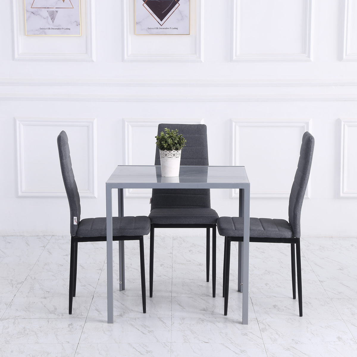 HOMCOM Modern Square Dining Table with Tempered Glass Top and Powder-Coated Metal Legs – Compact Kitchen Table