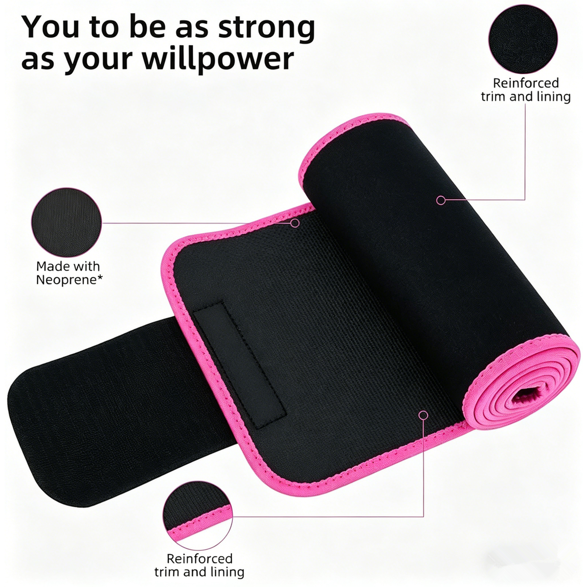 Neoprene Waist Trimmer Belt with Phone Pocket, Adjustable One Size – Workout Sweat Belt, Pink/Black