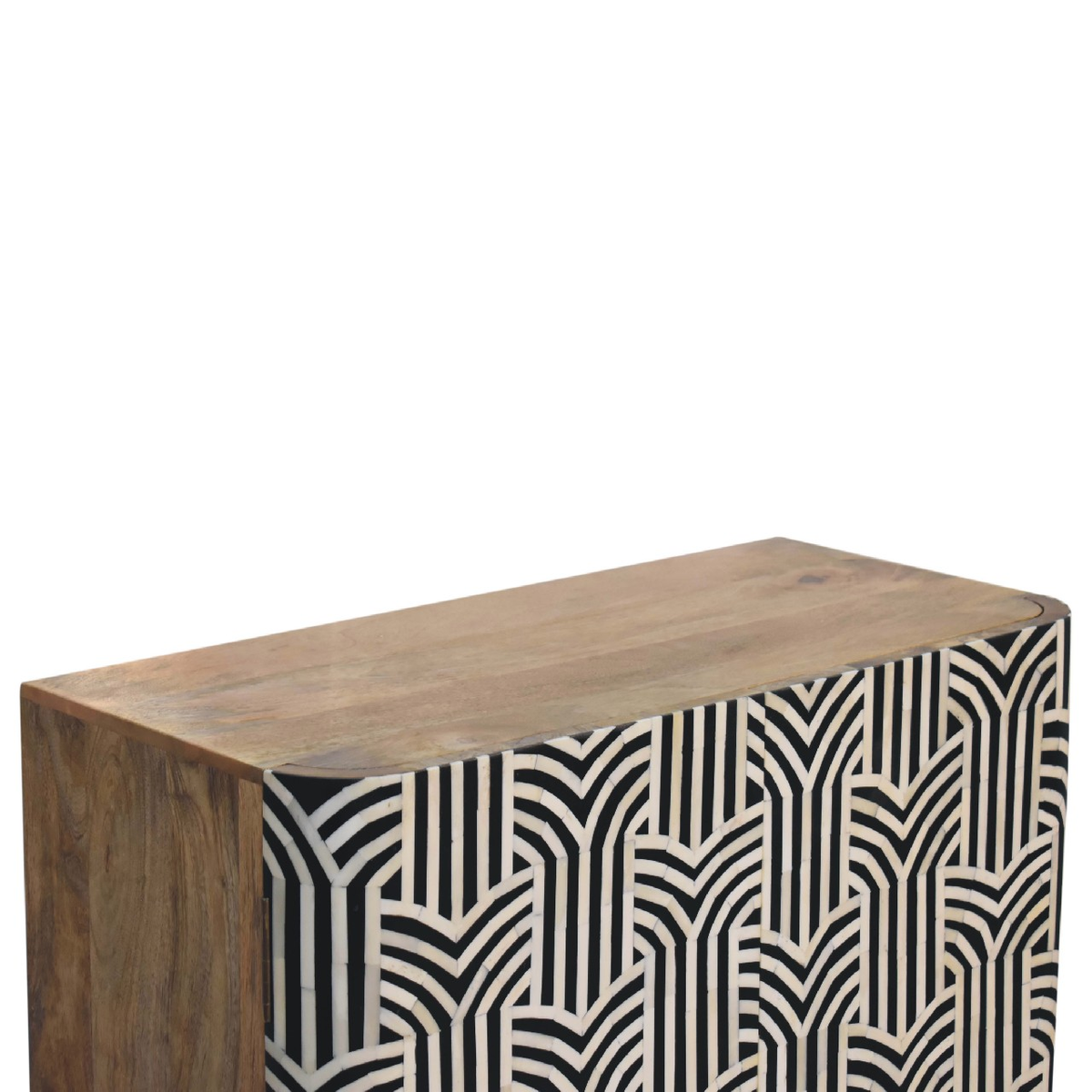 Artisan Furniture Solid Wood Edessa Bone Inlay Cabinet with 2 Shelves and Nordic Legs – Boho Style, Black & White