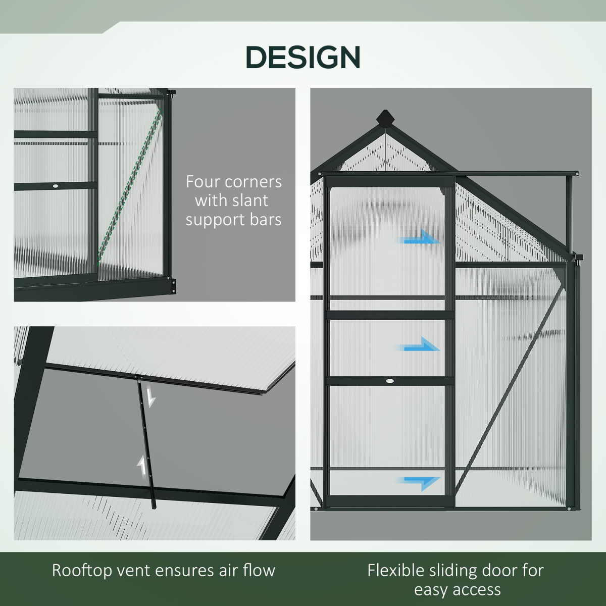 Outsunny 6 x 4ft Walk-In Polycarbonate Greenhouse with Aluminium Frame & Sliding Door – Garden Grow House